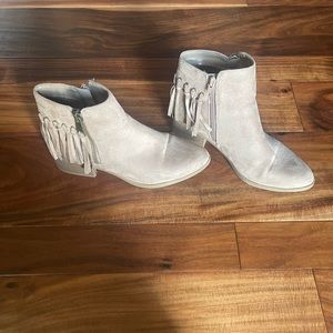 Tan fringe booties